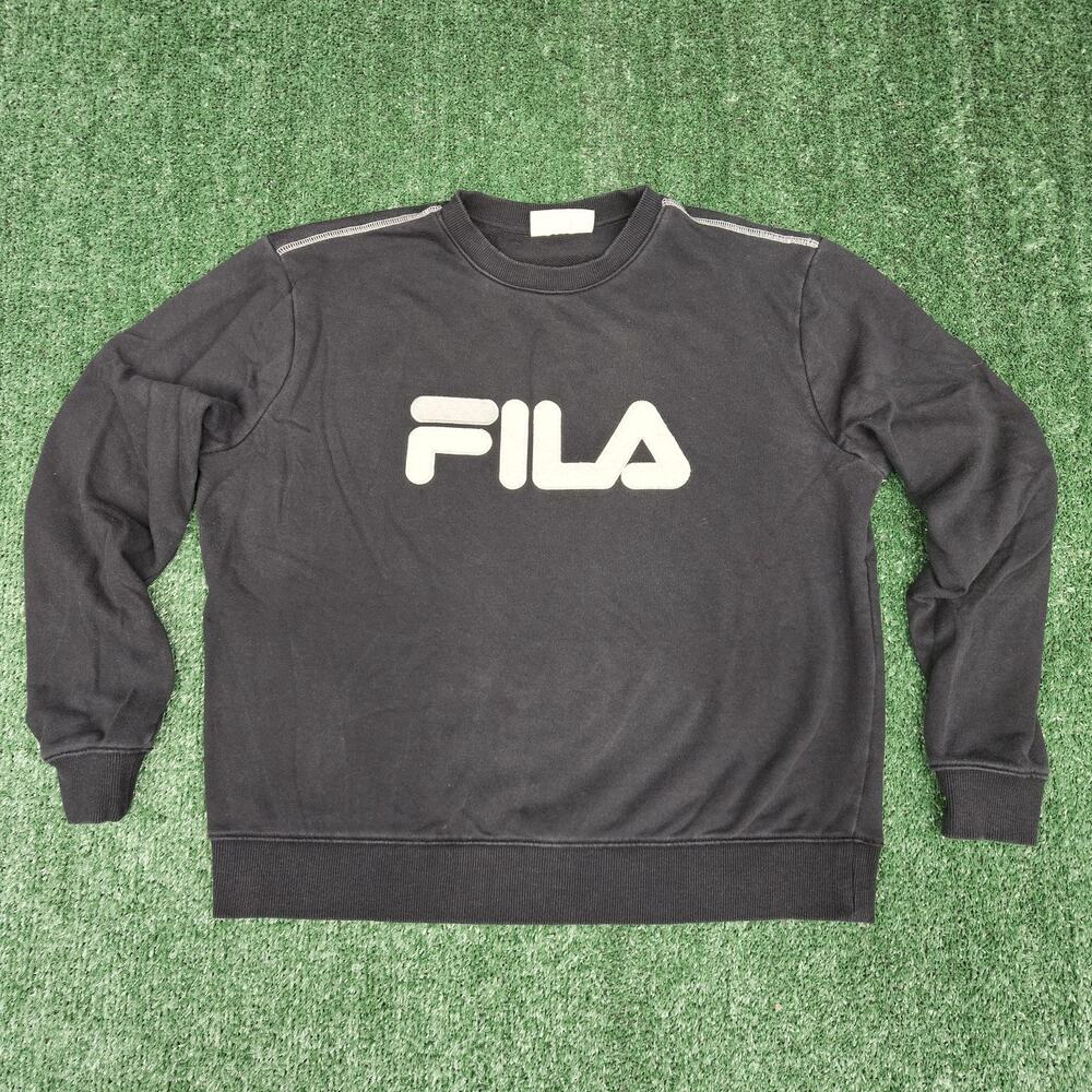 FILA Women's Sweatshirt Logo Crew neck Pullover Sweater Black Size XL